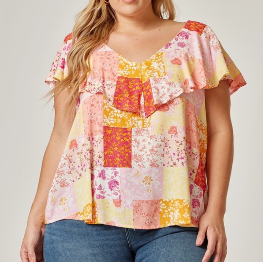 Patchwork Orange Blouse - Picture 1 of 4